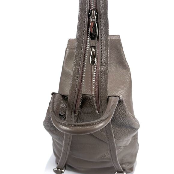 EUC Valentina Italian Leather Backpack Convertible Gray Sling Bag Zipper Medium - Picture 6 of 11